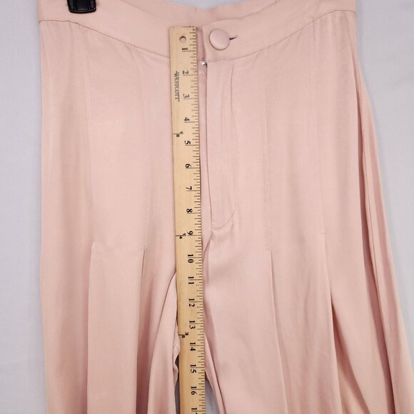 Free People Pant Size 4 Wide Leg Trouser Glow in the Sky Satin High Rise Peach - Picture 5 of 13